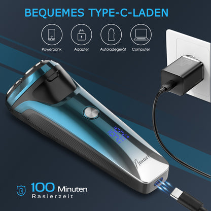 Amurhey FK373 Herrenrasierer Pro: Elektrischer Nass- und Trockenrasierer inkl. GRATIS Reiseetui