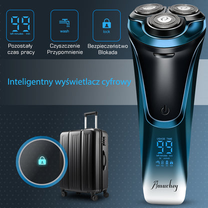 Golarka męska Amurhey FK375S Pro: Elektryczna golarka do golenia na sucho i na mokro, w zestawie z etui do przechowywania i 3 wymiennymi ostrzami.