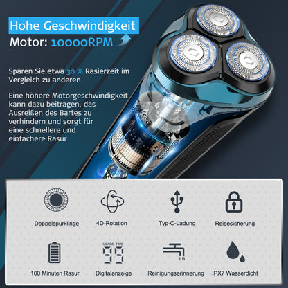 Amurhey FK373 Herrenrasierer Pro: Elektrischer Nass- und Trockenrasierer inkl. GRATIS Reiseetui