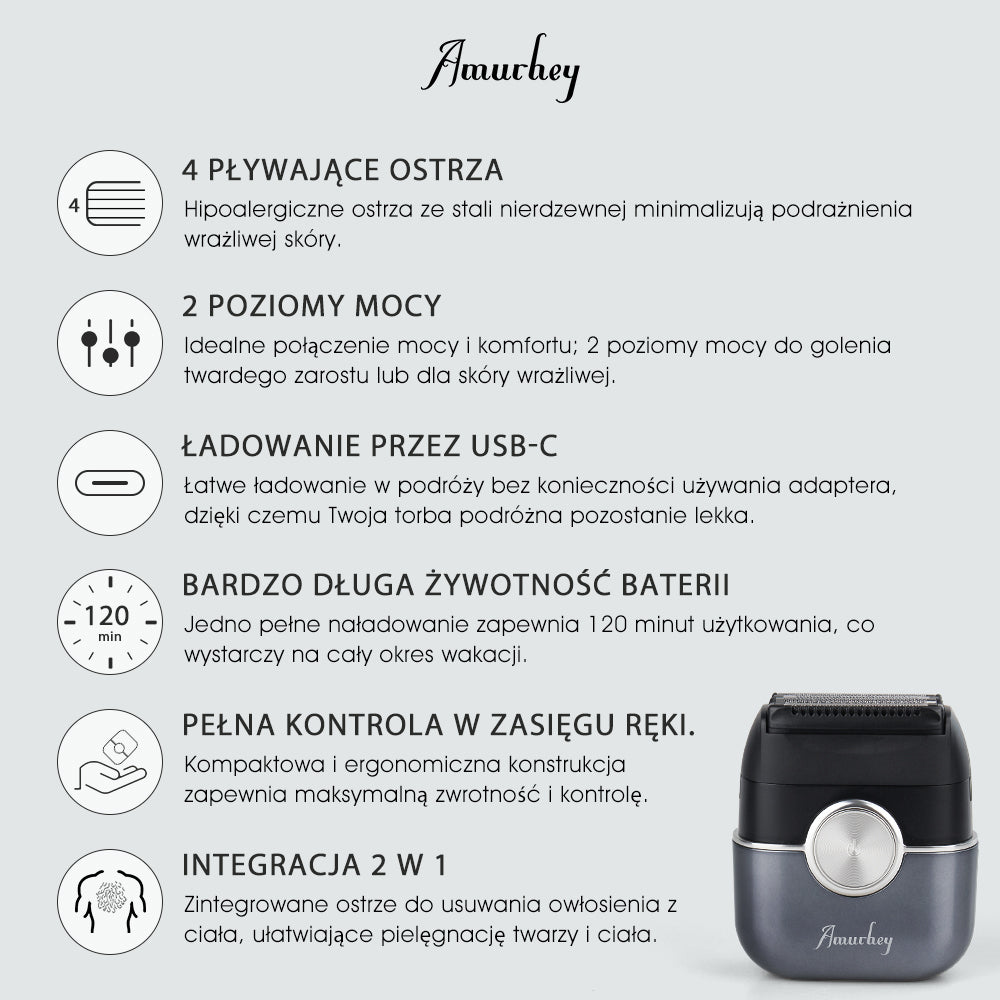 Amurhey FK706 Mini golarka elektryczna dla mężczyzn z etui podróżnym