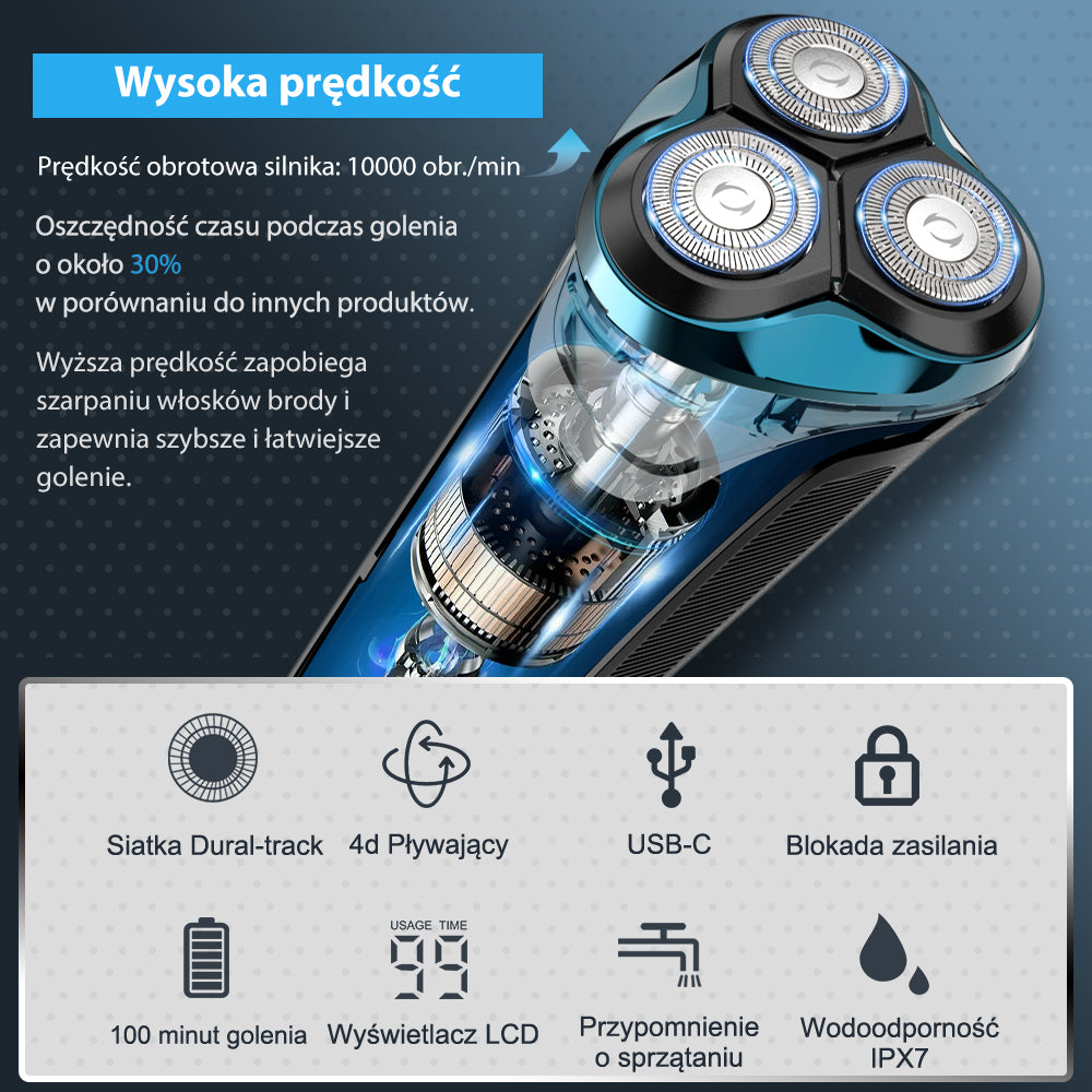 Golarka męska Amurhey FK375S Pro: Elektryczna golarka do golenia na sucho i na mokro, w zestawie z etui do przechowywania i 3 wymiennymi ostrzami.