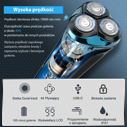 Golarka męska Amurhey FK375S Pro: Elektryczna golarka do golenia na sucho i na mokro, w zestawie z etui do przechowywania i 3 wymiennymi ostrzami.