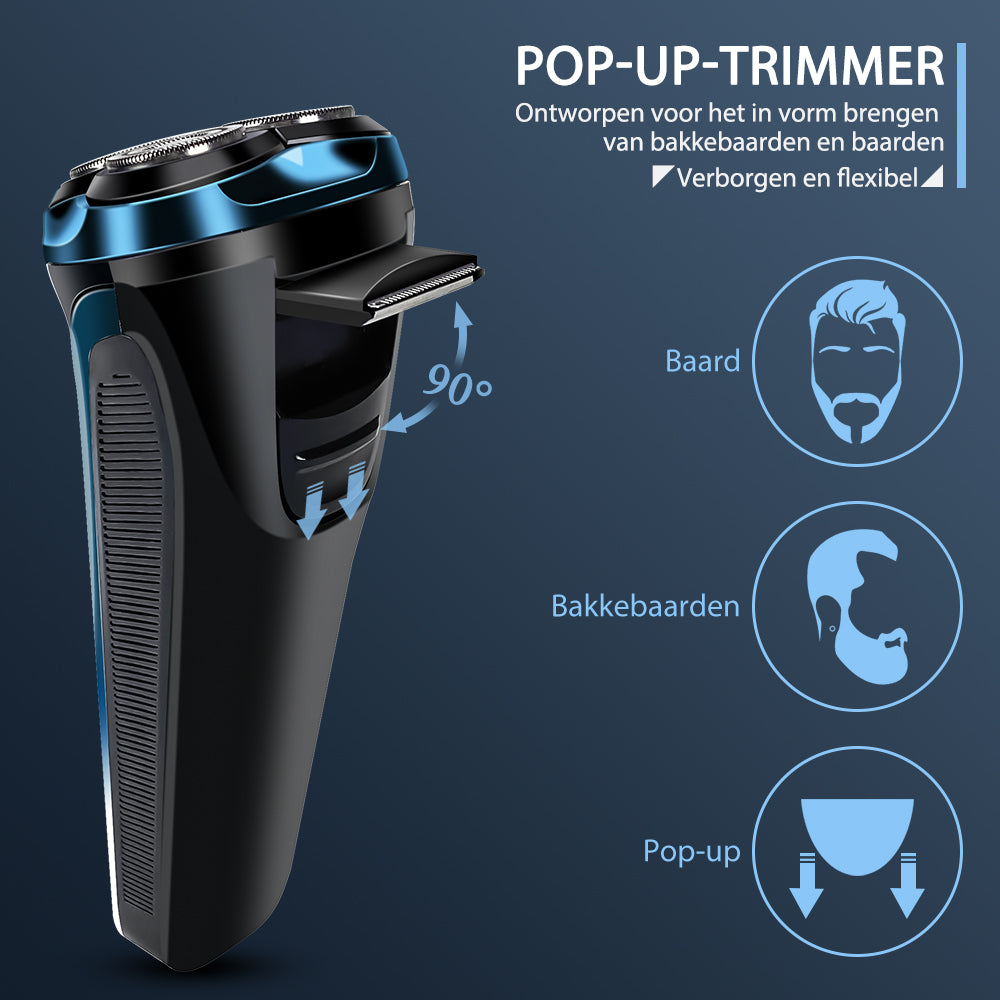 Scheerapparaat voor mannen Pro: Elektrisch nat en droog scheren, incl. GRATIS reisetui & 3 vervangende scheerkoppen