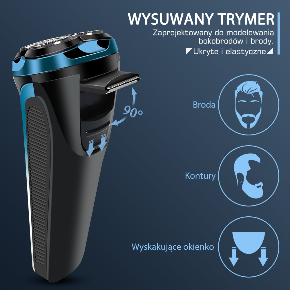 Golarka męska Amurhey FK375S Pro: Elektryczna golarka do golenia na sucho i na mokro, w zestawie z etui do przechowywania i 3 wymiennymi ostrzami.