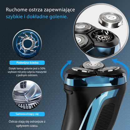 Golarka męska Amurhey FK375S Pro: Elektryczna golarka do golenia na sucho i na mokro, w zestawie z etui do przechowywania i 3 wymiennymi ostrzami.